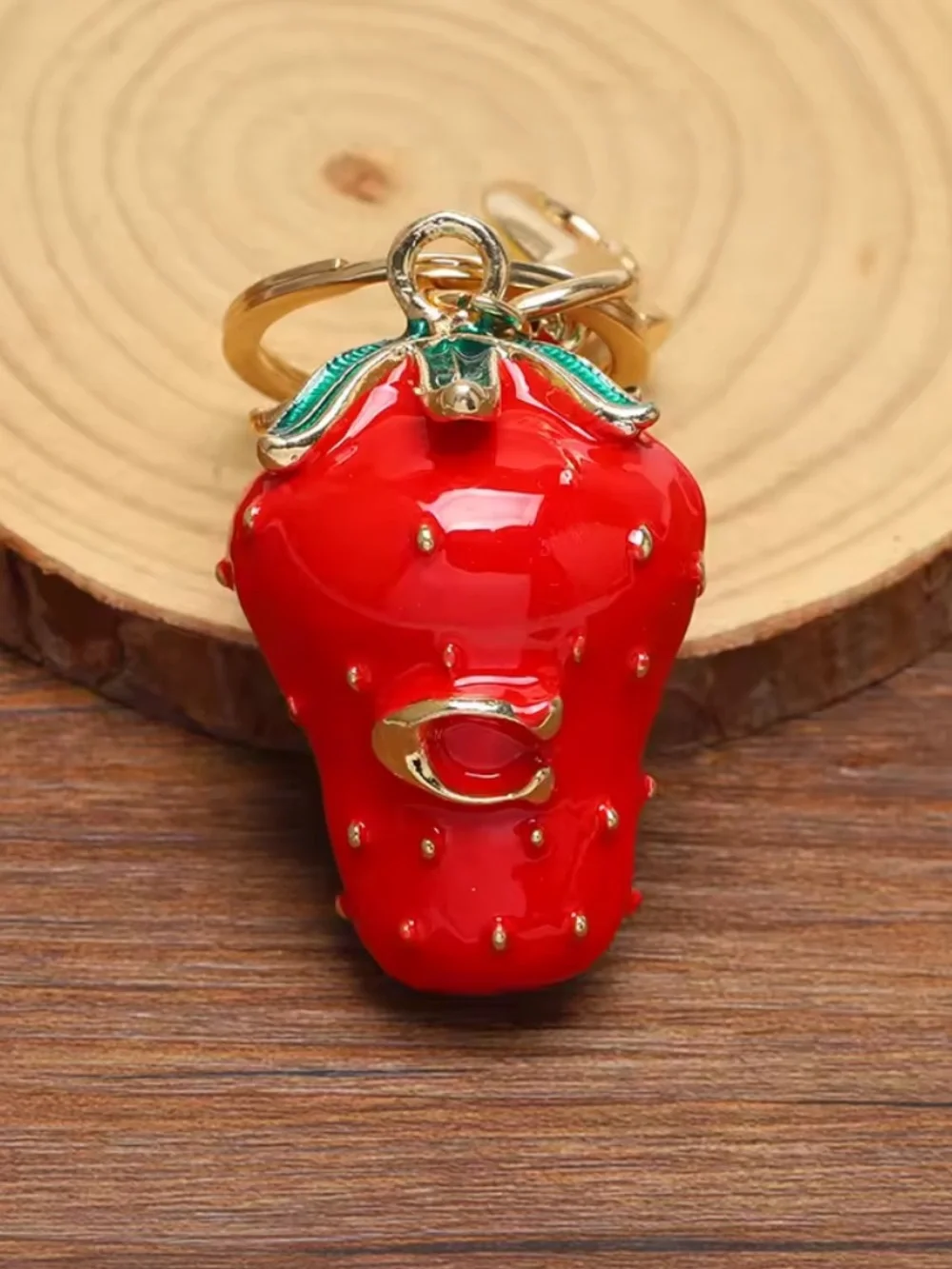 Coach CC Logo Strawberry Fruit Enamel Bag Charm Pendant Keychain